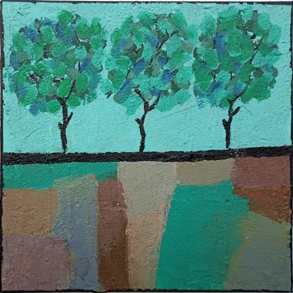 Outsider Folk Landscape Painting Abstract Tree Original Cubist Original Wall Neo