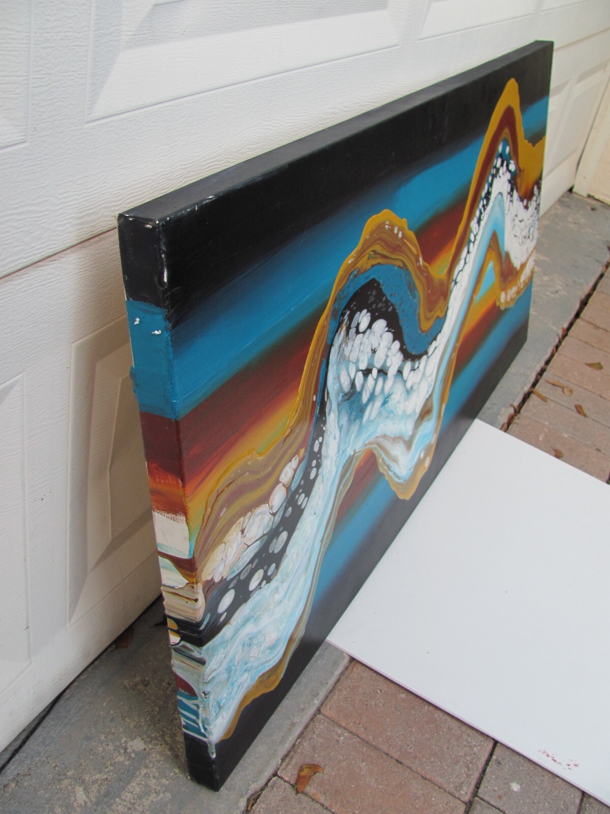 ORIGINAL FLUID ABSTRACT LARGE DUSK SIGNED BY DEZ ACRYLIC PAINTING MULTI COLOR