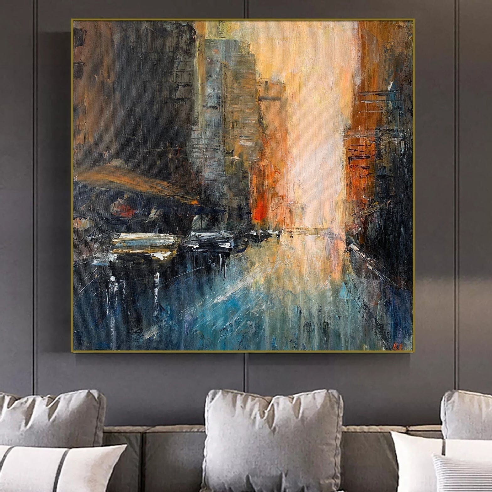 Original Brooklyn Cityscape Painting | Oversized Long Island Canvas Wall Art