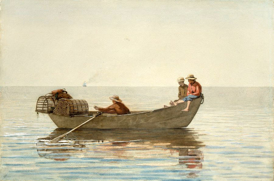 Ｏｉｌ　ｐａｉｎｔｉｎｇ winslow homer – Three Boys in a Dory with Lobster Pots landscape