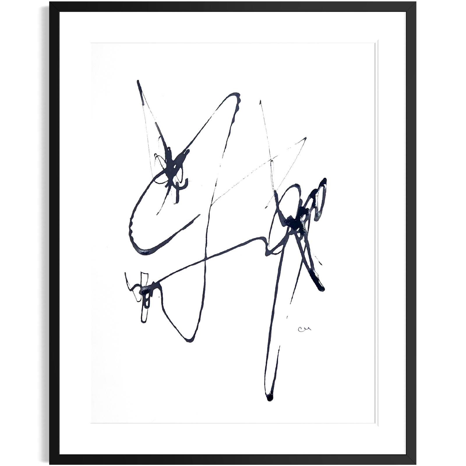 Original Minimalist Abstract 9×12 Painting Ink Black White Wall Art Paper