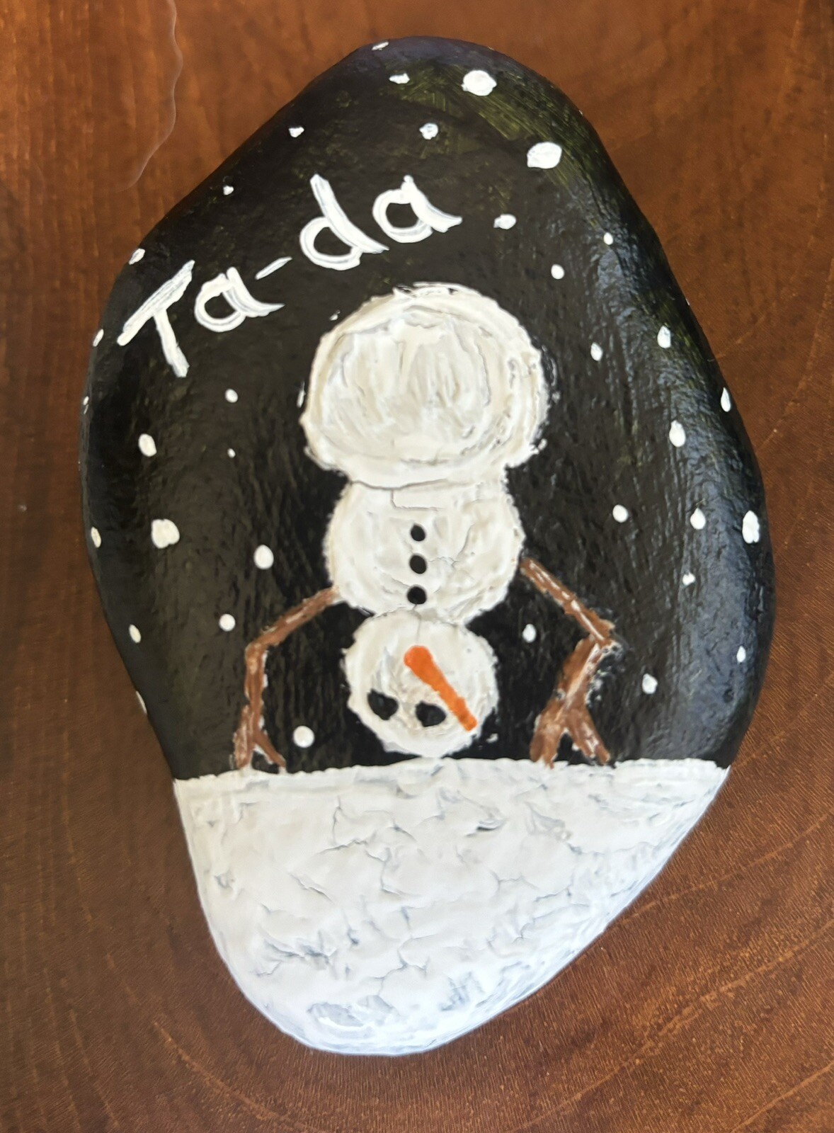 Hand Painted Rock/Stone «Fun Snowman» Collectible Garden Decor Art OOAK