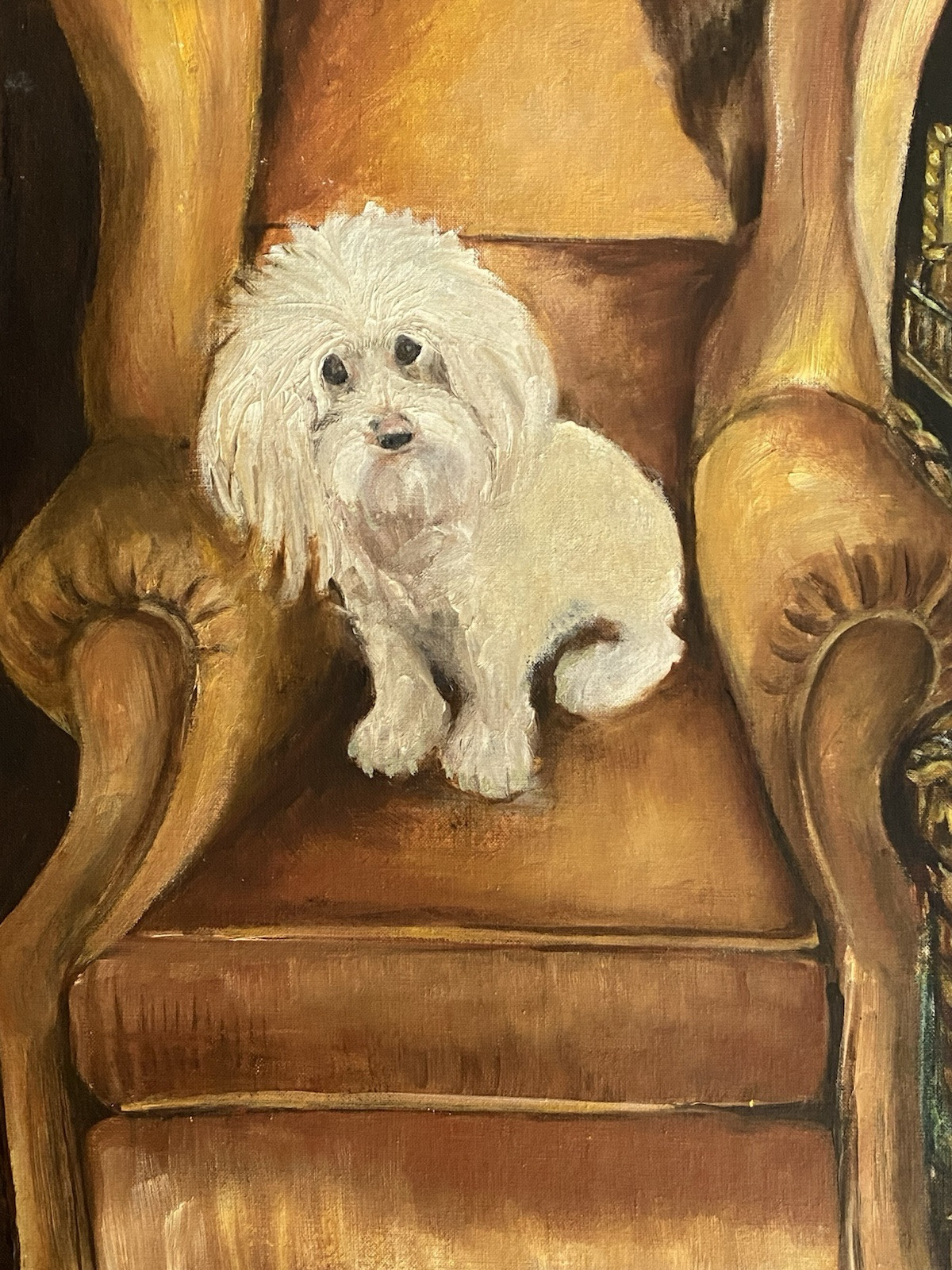 Mid Century MOD Fox Maltese Dog Owl Portrait Still Life Portrait Folk Painting