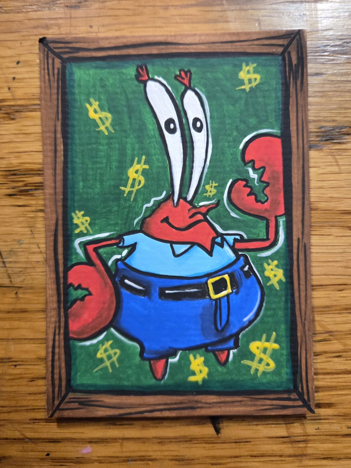 Mr. Krabs Cartoon Hand-Painted Acrylic and Watercolor Painting ACEO Art Card