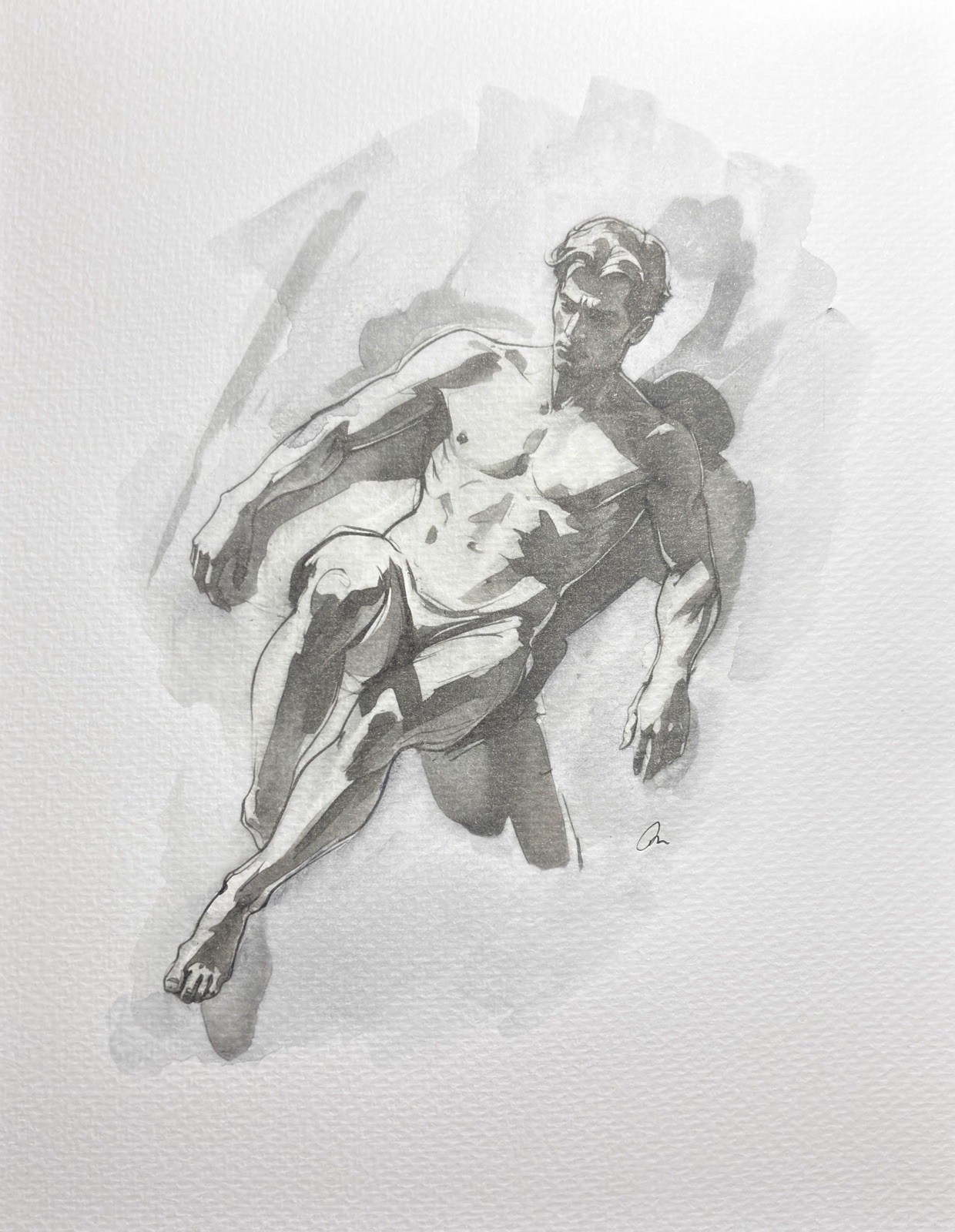 Original 8×10 Male Classical Figure Portrait Watercolor Painting On Heavy Paper