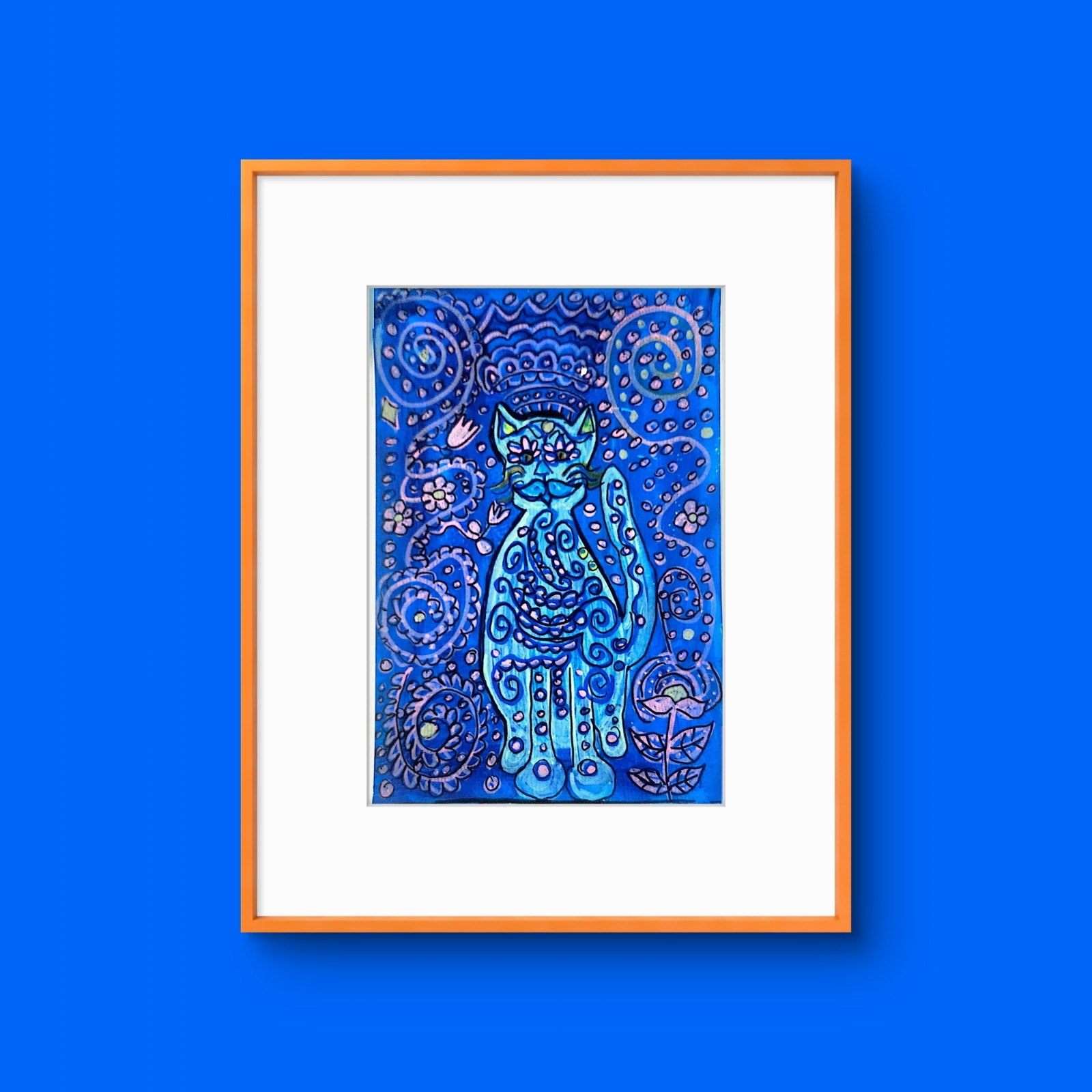 Mystical Cat Contemporary Expressionist Original Art Acrylic On Paper 9×6 Signed