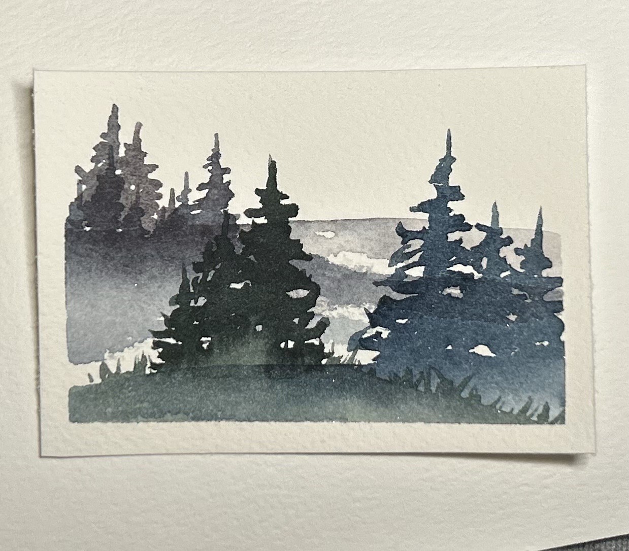 ACEO Morning Fog Lakeside Watercolor Landscape Signed By Sasha Lehto