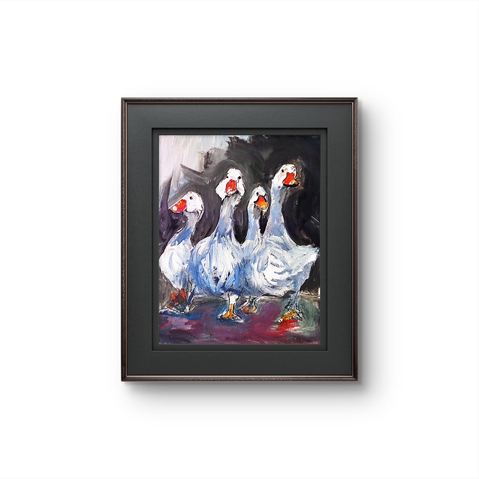 Giggle Of Geese: Abstract Expressionist Original Painting Canvas 11×14.