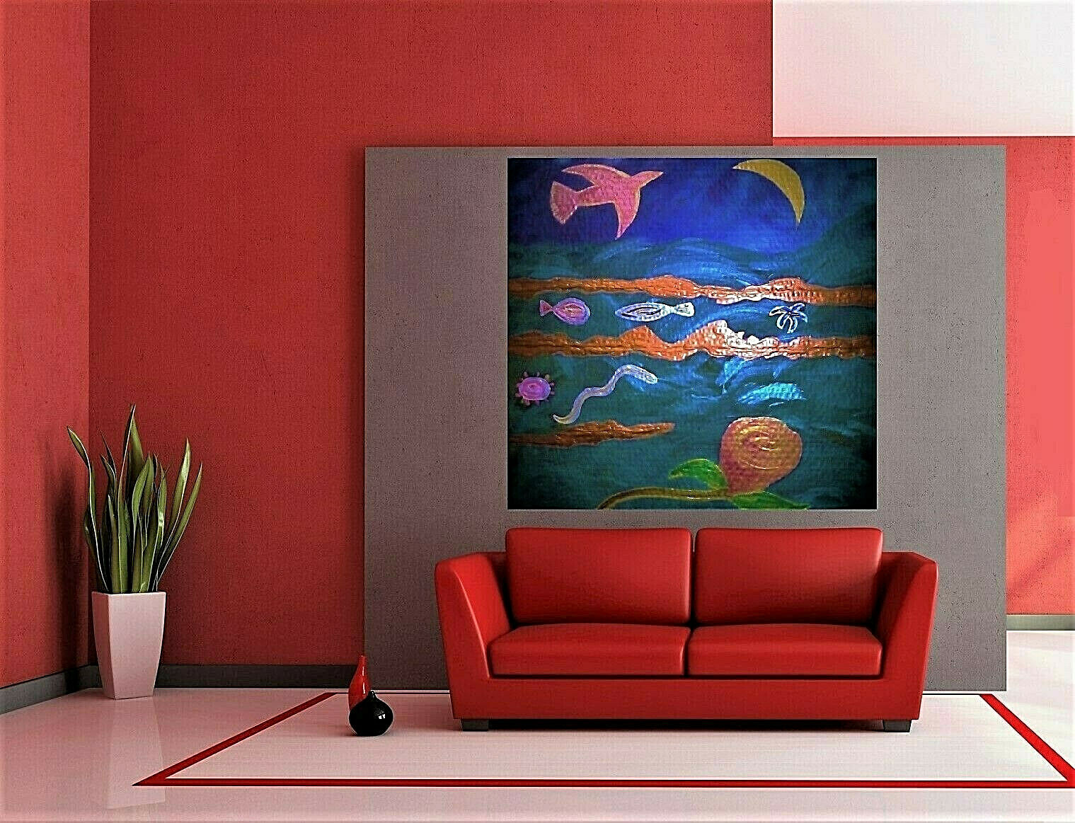 PAINTING, ‘COMPOSITION 18’, EXPRESSIONISM, ACRYLIC, FREE SHIPPING!