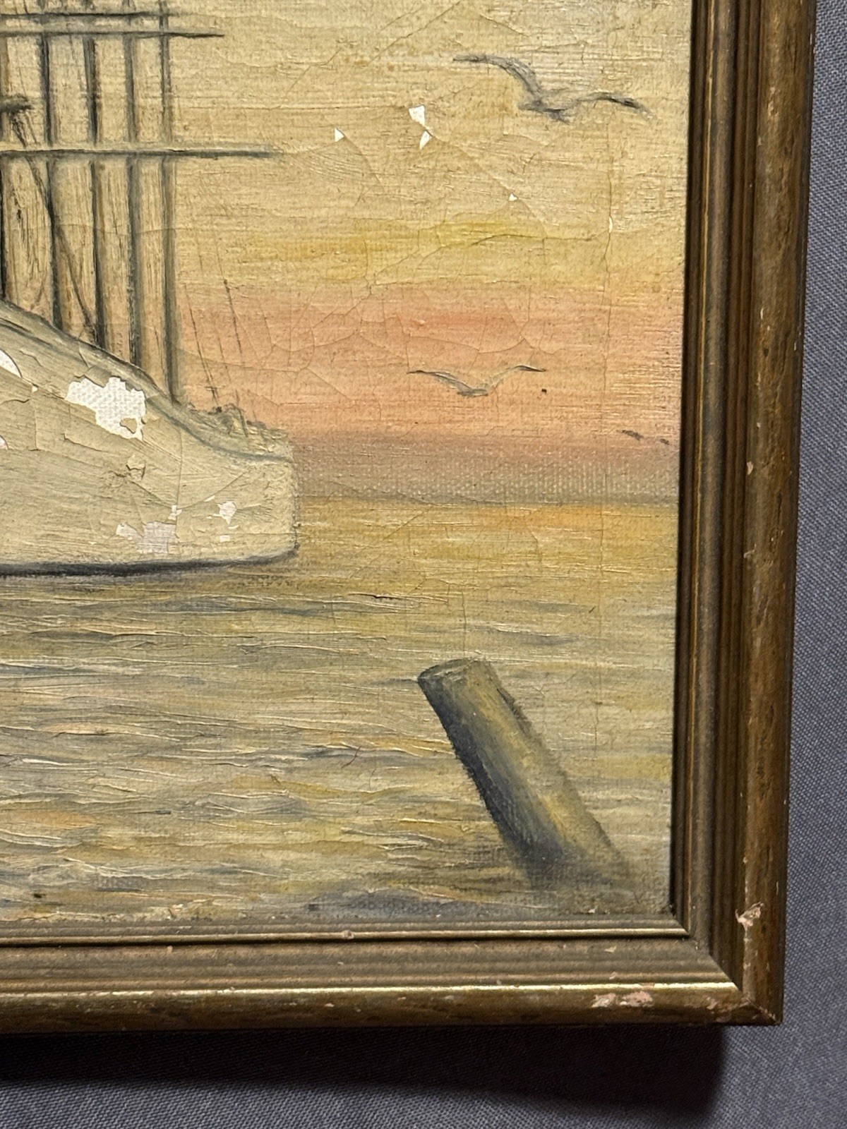 Small Antique Nautical Maritime Oil on Canvas Ship Painting