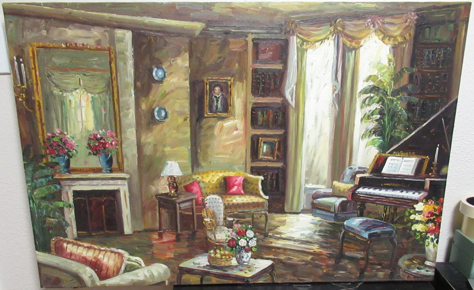 INTERIOR DESIGN HUGE ORIGINAL OIL ON CANVAS PAINTING UNSIGNED AND UNFRAMED