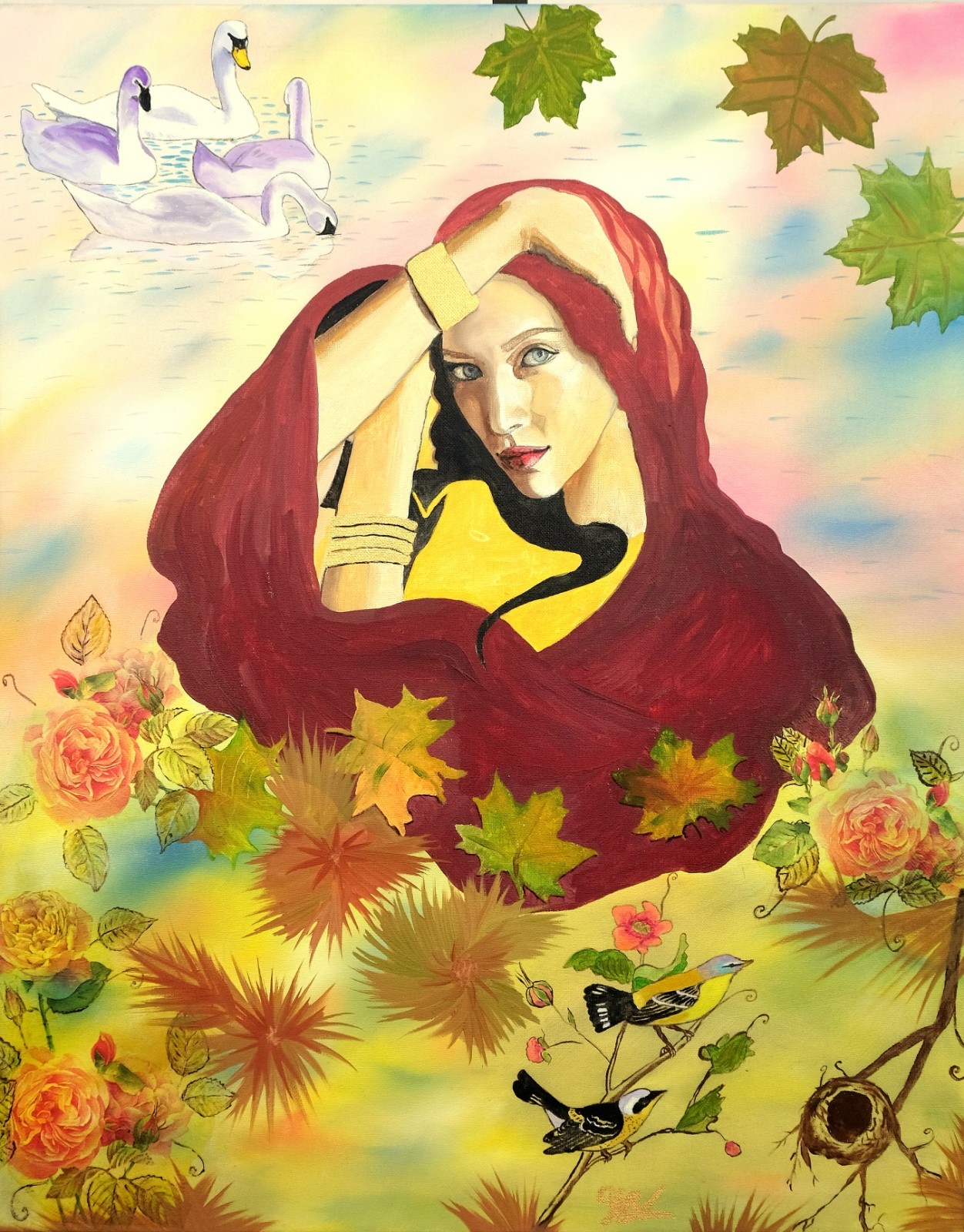Art, Painting -«Bird Paradise» – Giclee on Canvas 22″ x 28″ by Yelena Berzon