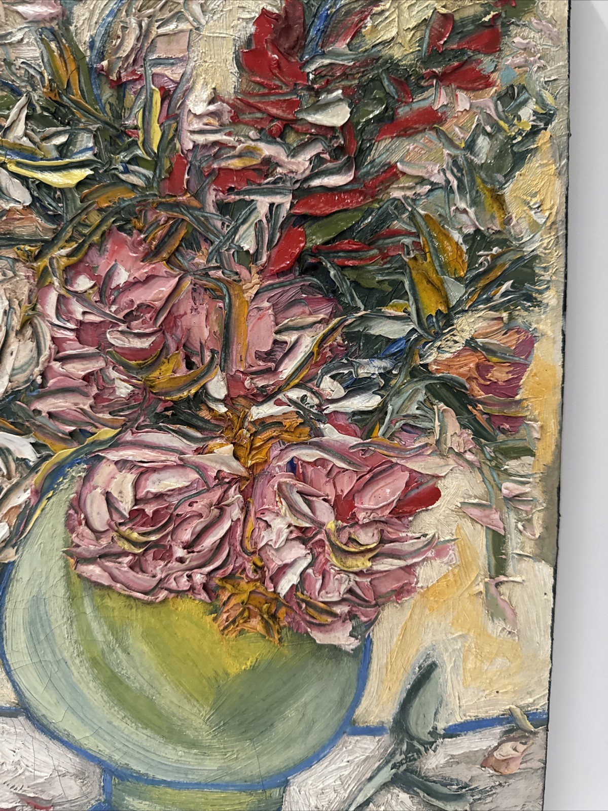 SMALL IMPRESSIONIST FLORAL PAINTING SIGNED PERALTA STILL LIFE FLOWERS CHUNKY OIL