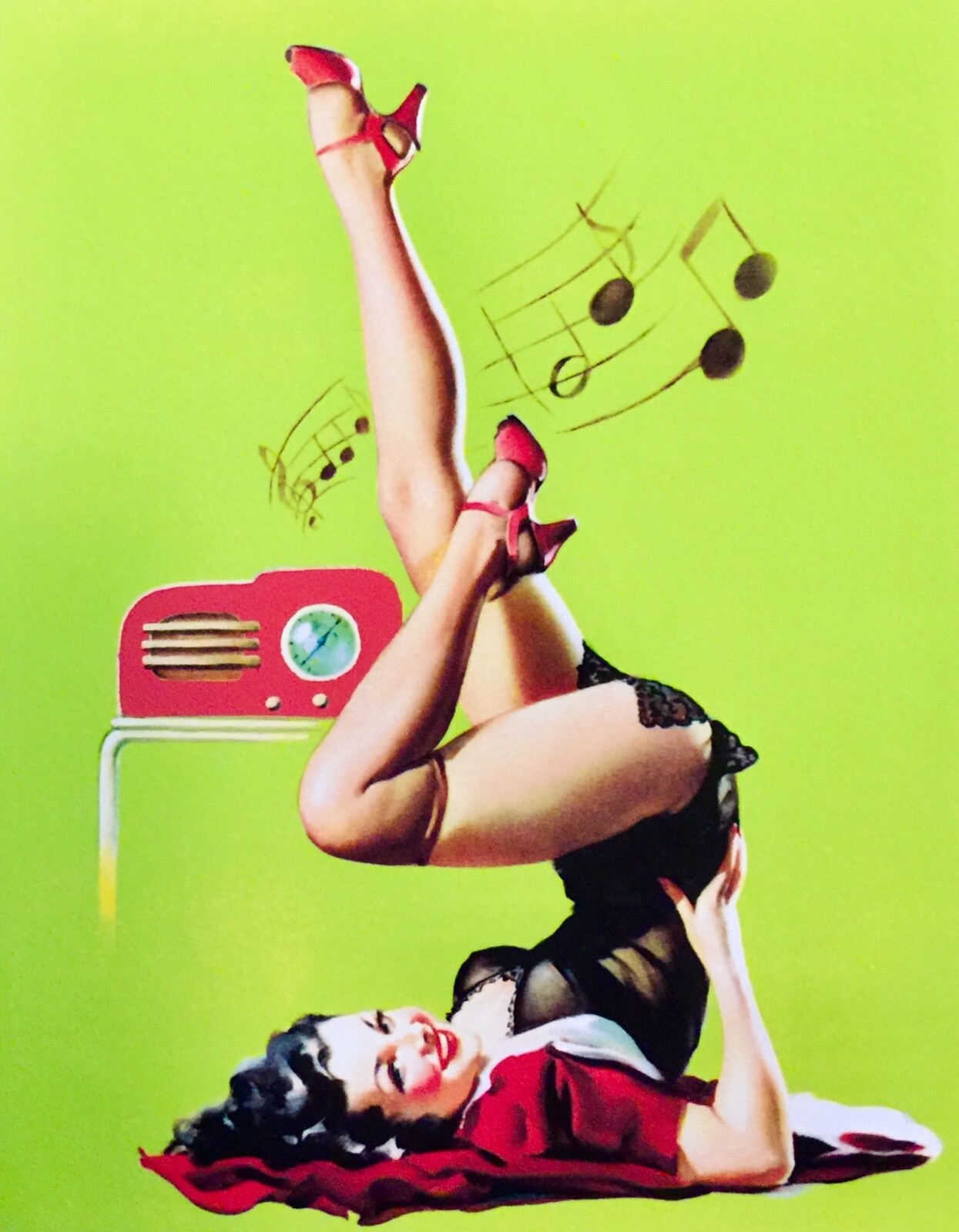 Gil ELVGREN Pinup RADIO FADA Original Painting LINGERIE Pin-Up Garter Stockings