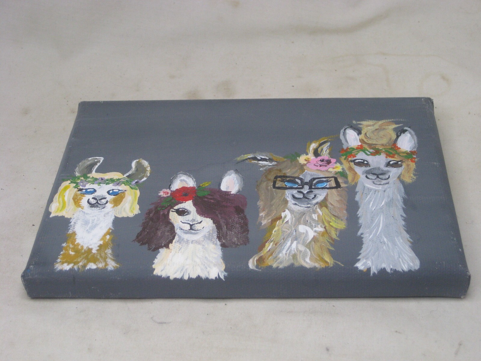 small hand painted canvas 5 x 7″ Alpaca Llama alpacas llamas original art