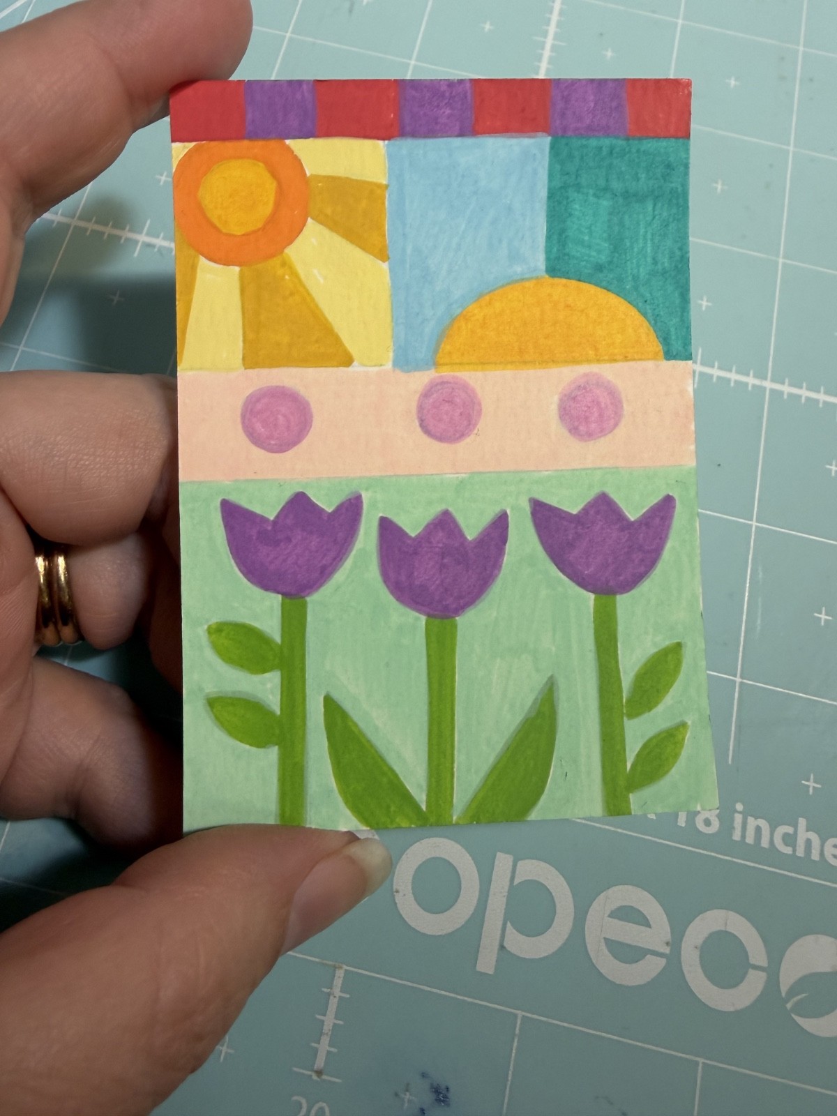 ACEO Original Acrylic abstract flowers modern Painting Collectible Heavy Paper