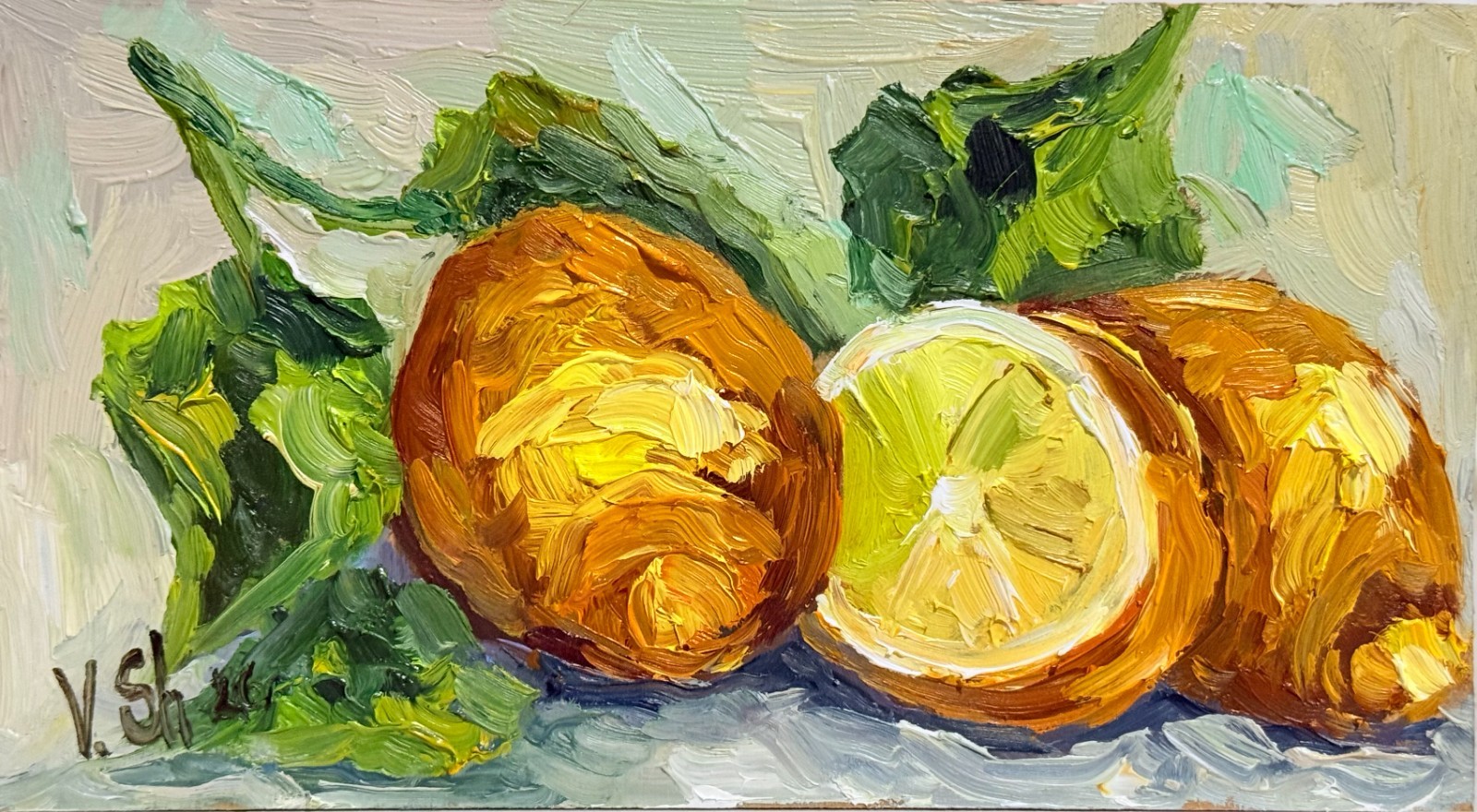 Original Oil Painting Citrus Fruit Impasto Lemon Still life Kitchen Art