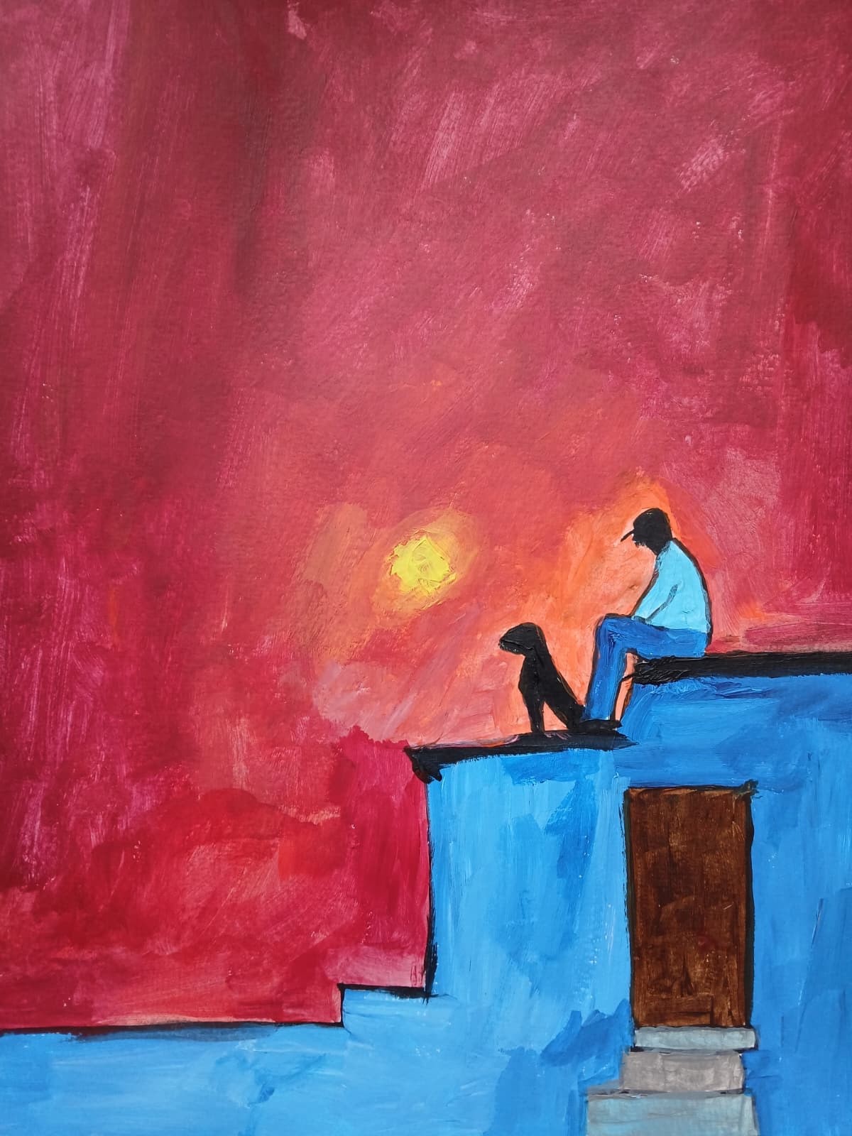 Expressionism/Abstract 11×14 Red Sunset Sky Signed Colorful Street Art Painting