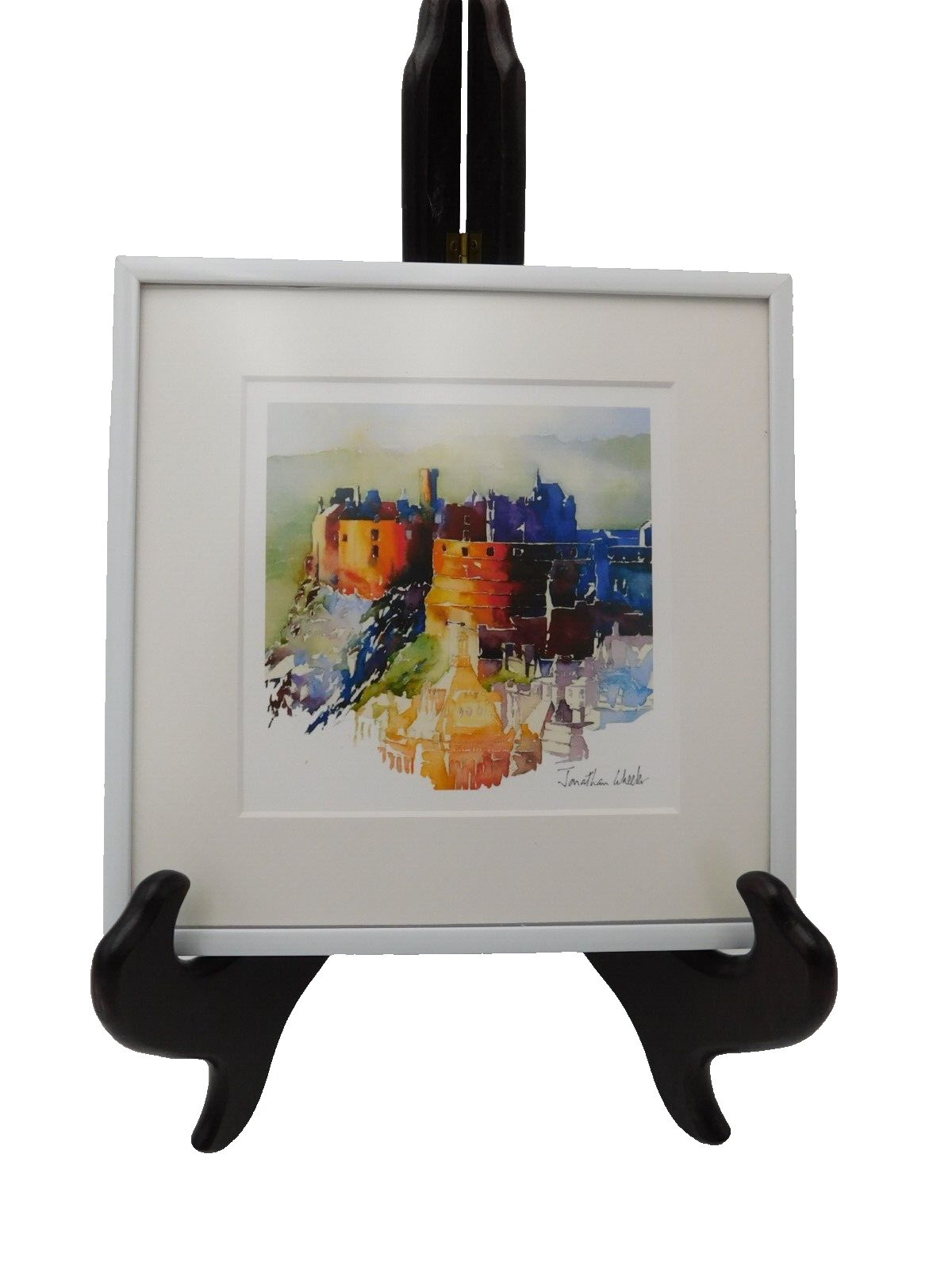 Jonathan Wheeler Scottish Edinburgh Castle Signed Watercolor Small Metal Framed