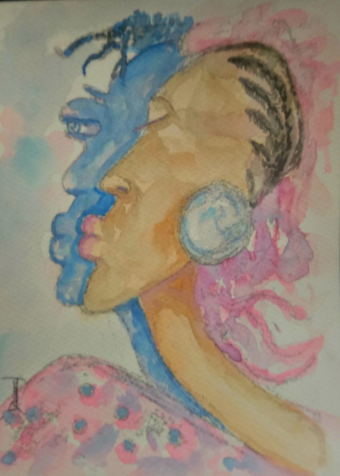 ORIGINAL African American Urban Watercolor painting «The Same Direction»