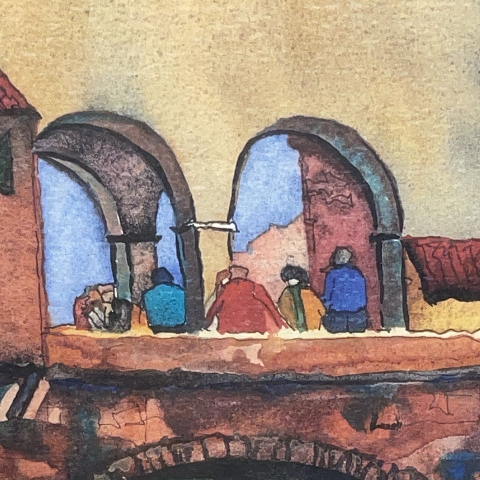 Signed Framed Limited Edition Water Color Painting Pointe Vecchio Bridge, Italy