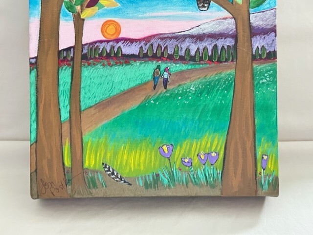 Signed LORI PORTKA Original Canvas Oil Painting Couple Sunset Scene