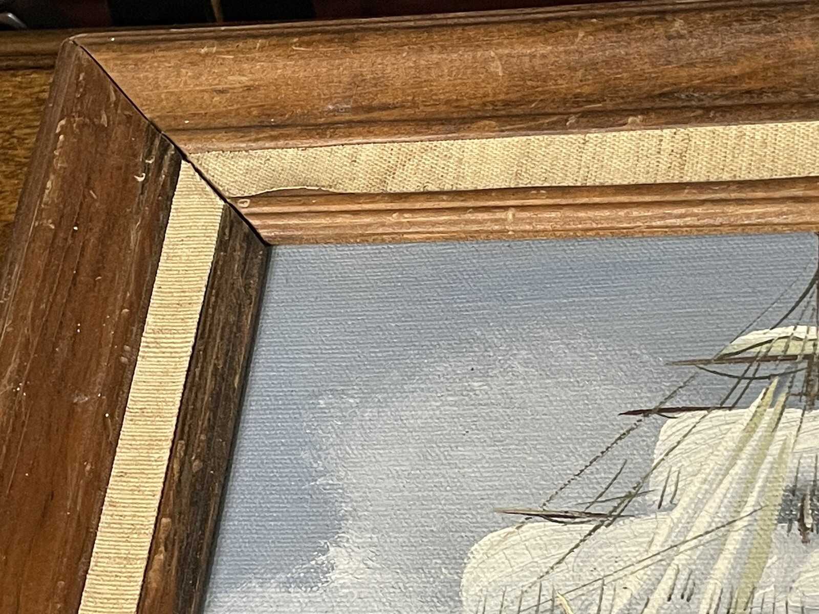8″x10″ JACKSON Signed Sailing Ship Oil On Canvas on Board in 14.5″x12.5″ Frame