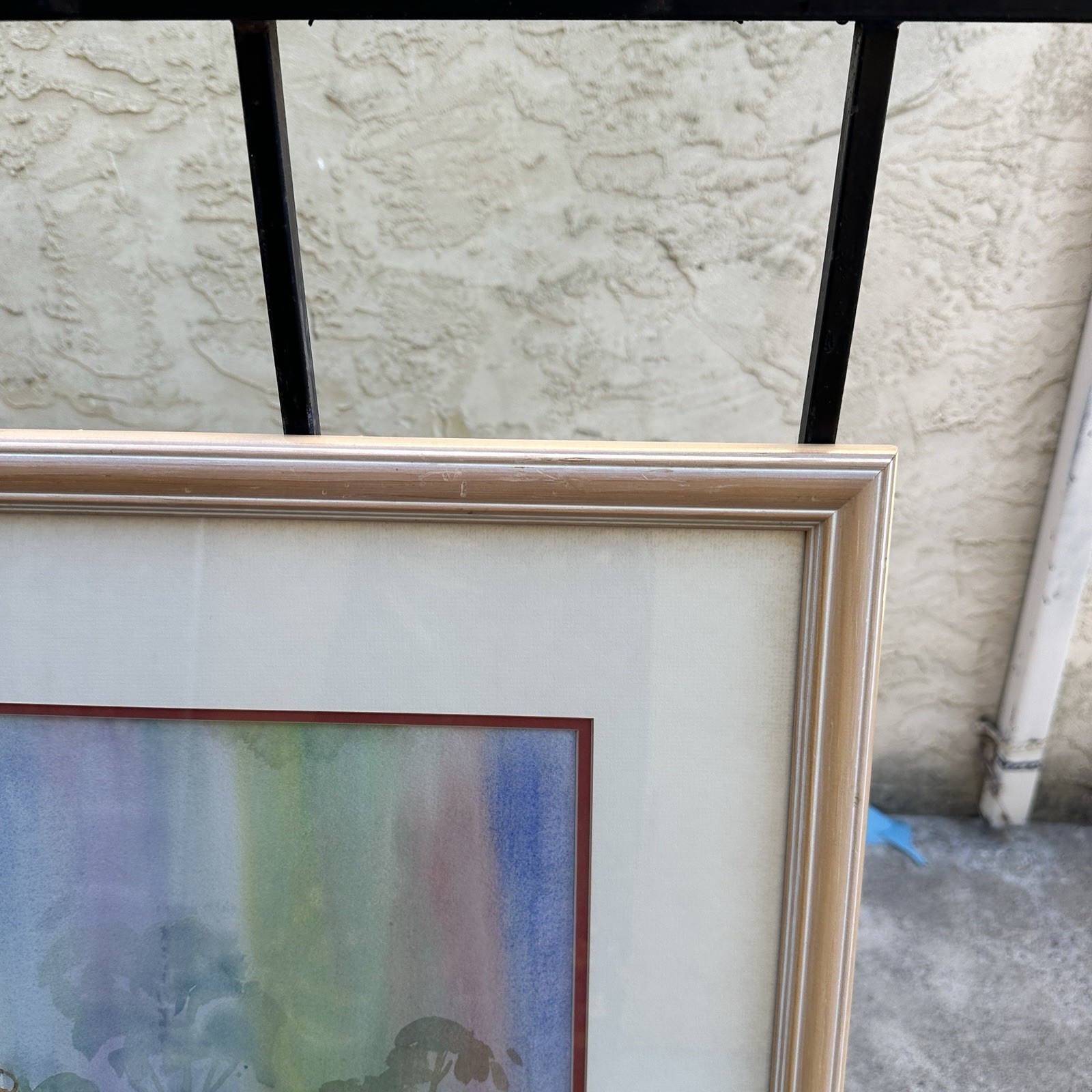 Majel Carter Original Watercolor Framed 29×34 Spanish Tower Daisies Floral Art