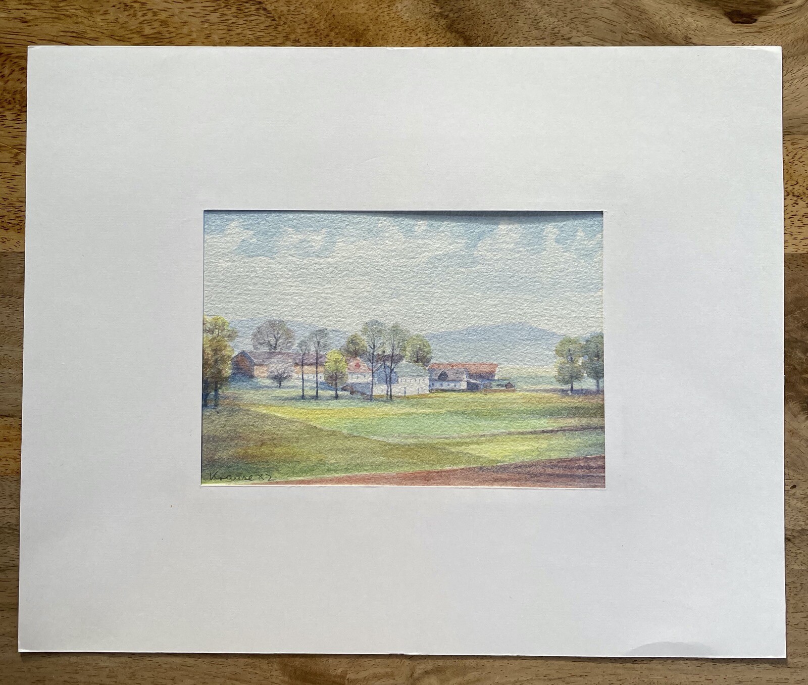 DEUTSCHER MALER SOMMERLANDSCHAFT MIT KLEINEM DORF AQUARELL KRAUSE 1982