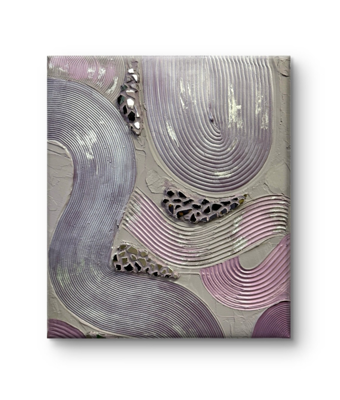 Original Gray & Lavender Painting 16×20 Mosaic 3D Textured Metallic Abstract Wal