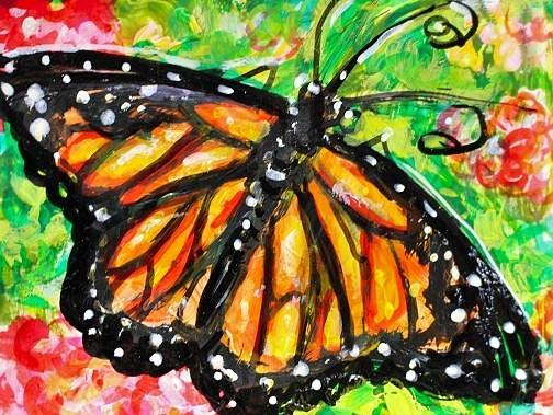 ORIGINAL ACEO PAINTING Monarch BUTTERFLY Spring Summer Insect Nature ATC ART