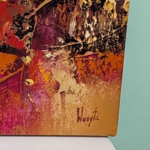 Original Signed G. Wuayta Peruvian Abstract Expressionism Oil Painting, 18X14.5″