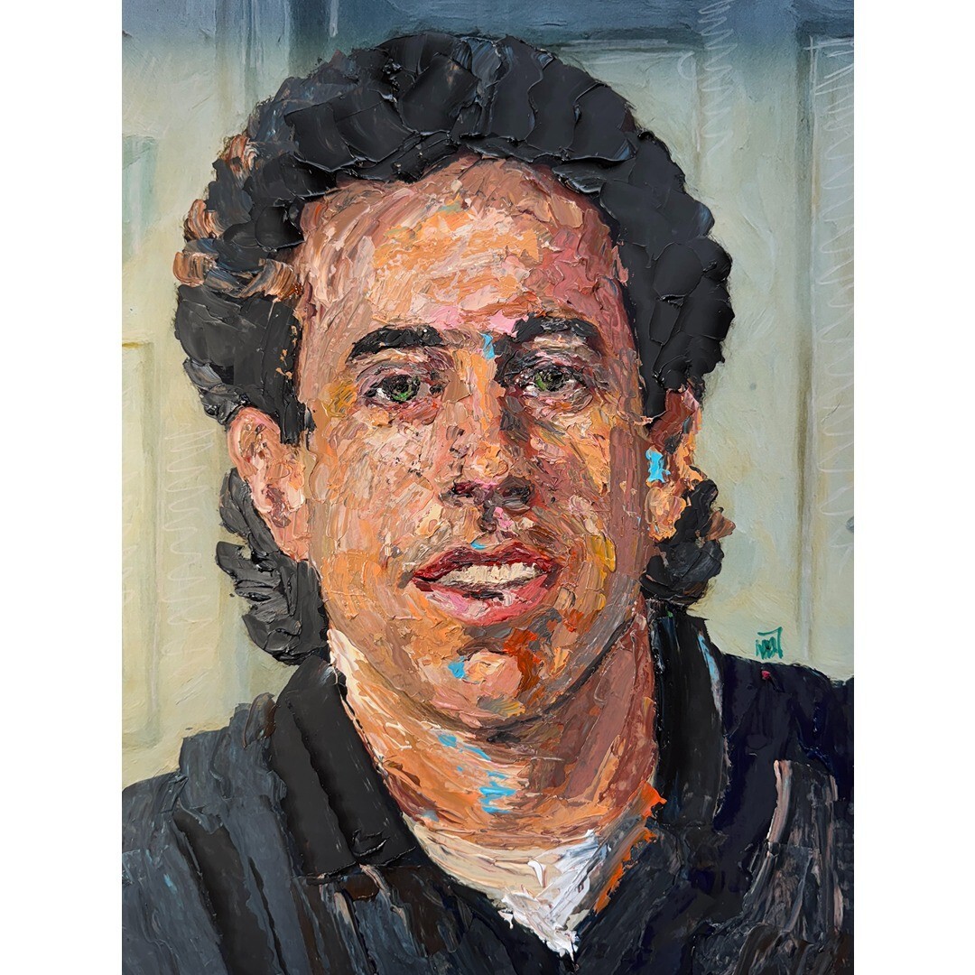 Original Abstract Jerry Seinfeld Impasto Textured Portrait Wall Art Painting 16″