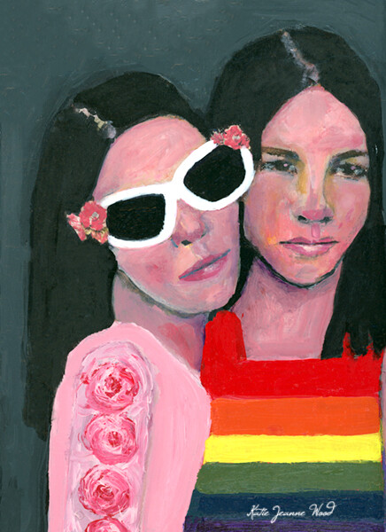 Original Gay Lesbian Women LGBTQ Couple in Love Family Painting