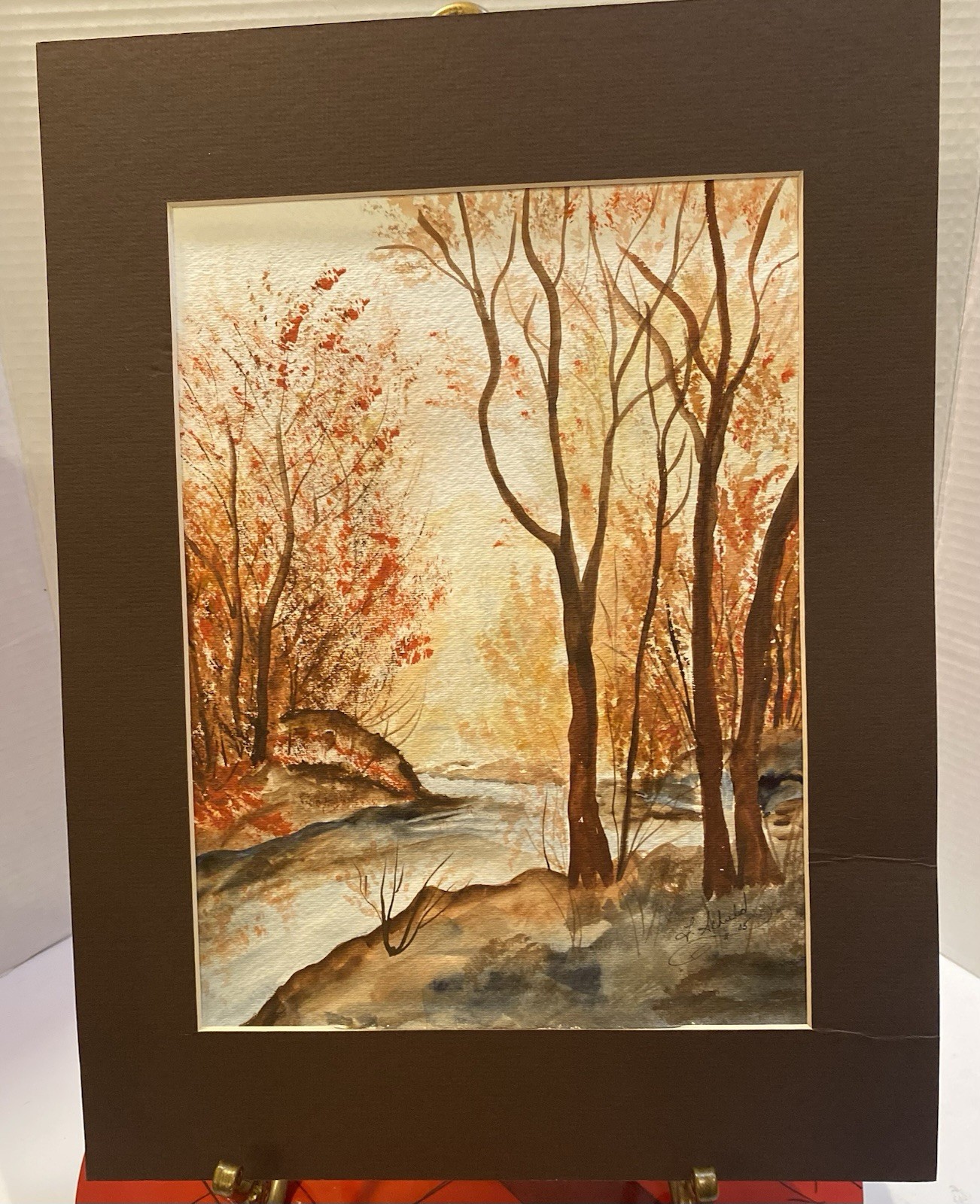 Original Watercolor Fall Autumn Woodland Painting on Paper Signed L . Achuld’05