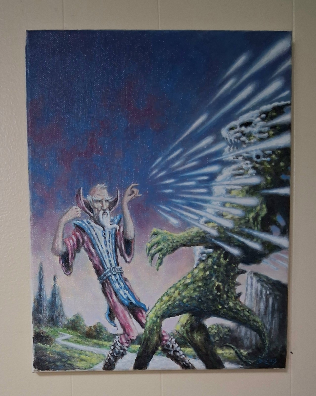 original fantasy acrylic painting wizard art monster sorcerer magician creature
