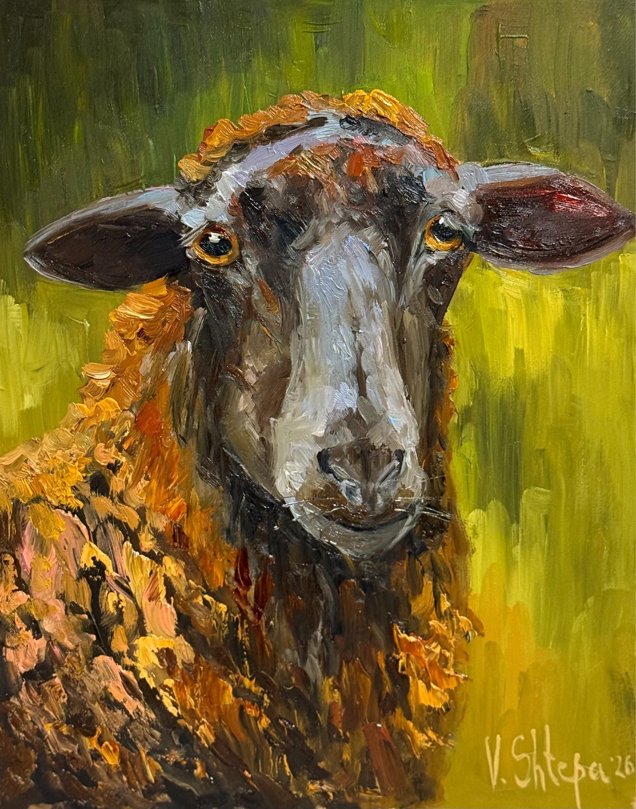 Sheep Oil Painting Original Portrait Farm Animals Impasto Art 8×10 inches