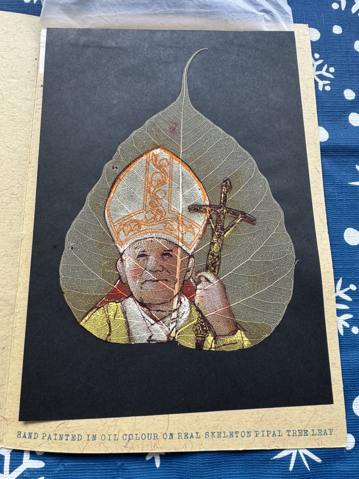Lot Of About 25-30 Religious Hand Painted Pipal Leaves From India Large Cards