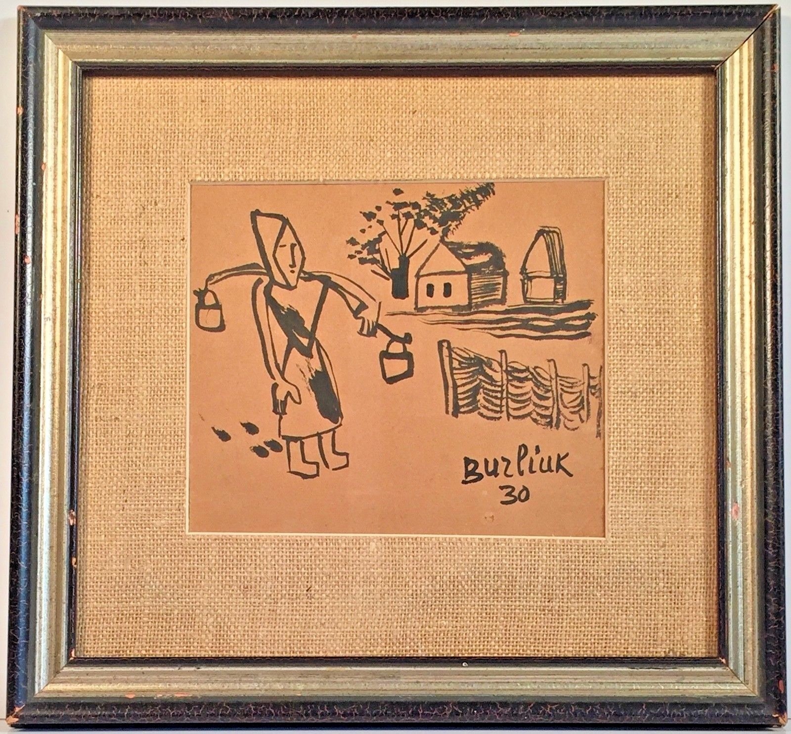 Listed Artist David Burliuk (1882-1967) Signed & Dated Ink Painting Circa 1930