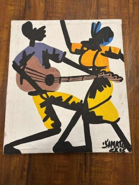 Jammin Jamaican Folk Art Painting «Cris?» Guitar Dancing Jamaica One of a Kind