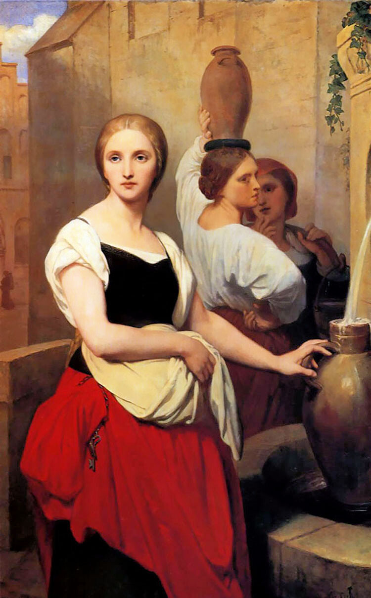 Oil painting Ary Scheffer – margaret at the fountain beautiful young woman art