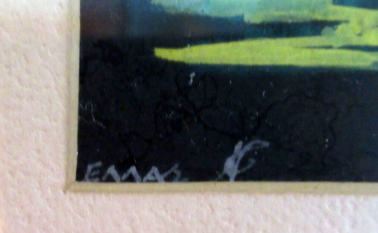 2 Vintage Signed Framed Greek Oil Paintings Greek Knitting Girl and Dancing Man