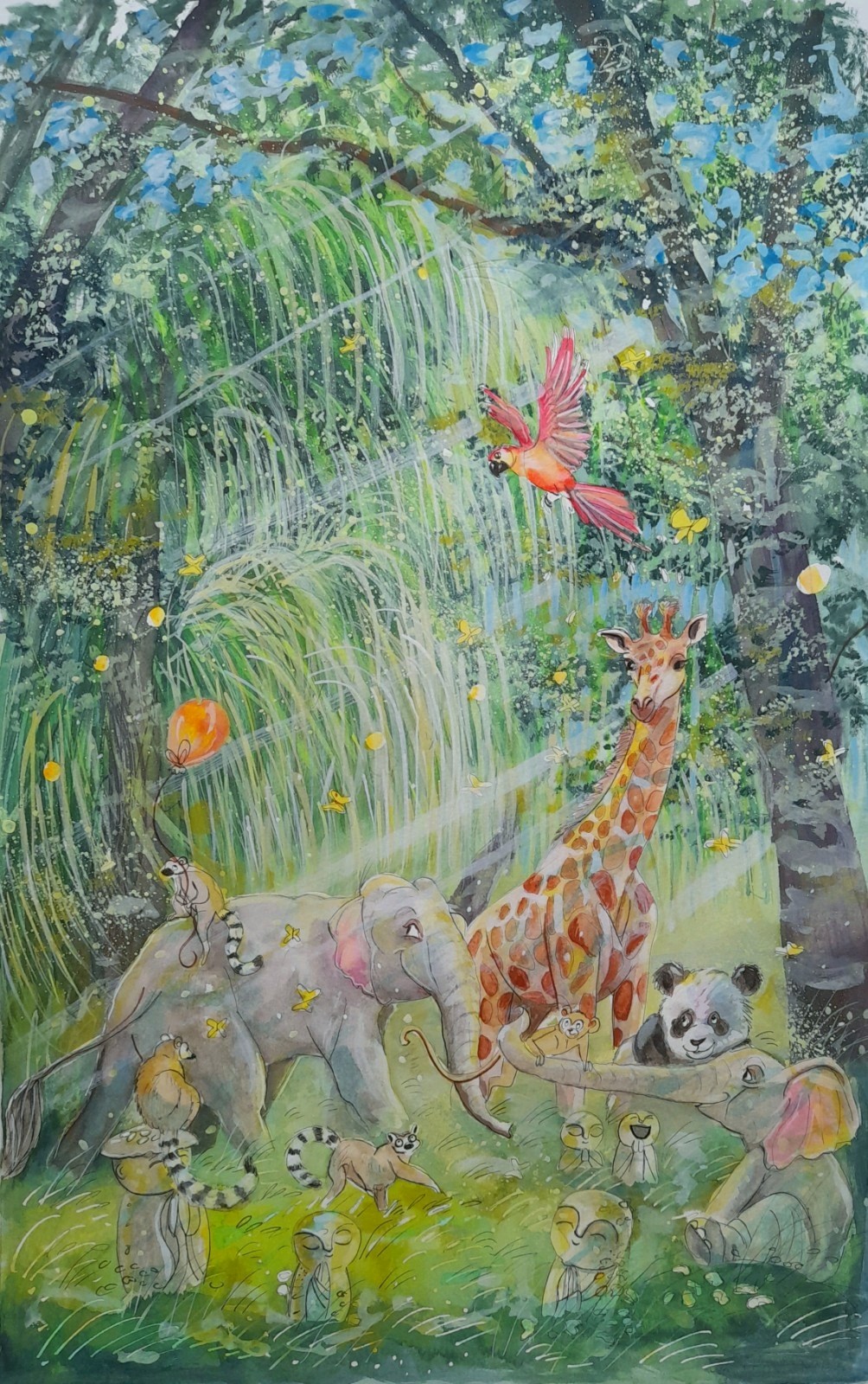 Kay Dawson watercolours A3 A Day Out From The Zoo WATERCOLOr