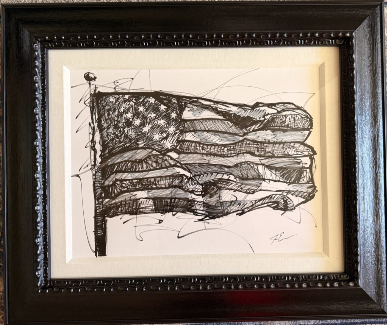 Joe Everson Original American Flag Study Signed 2024 Unique Acrylic Ink Artwork