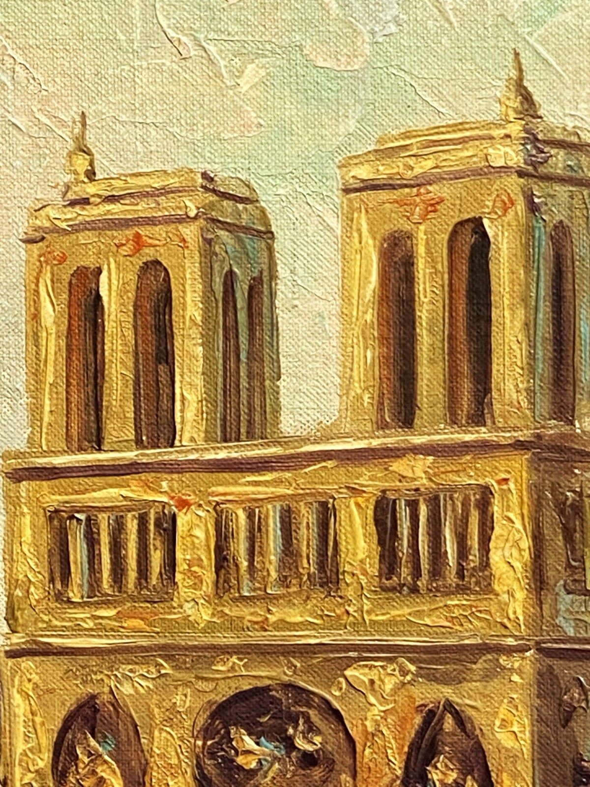 V. Andres (French, 20th C), VTG mid- 20th C Original Textured O/B «Notre Dame»!