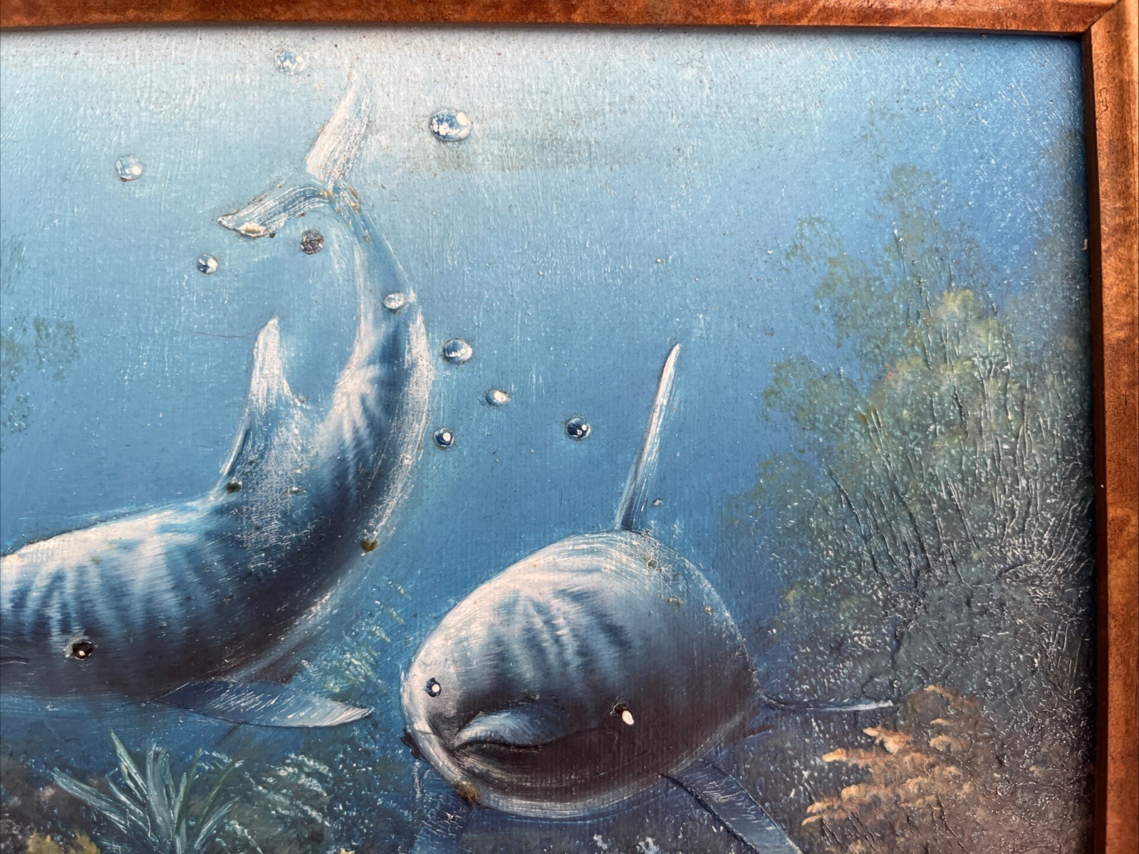 Original C. Redmond Benolt Painting Textured Dolphins Under Water Ocean Coastal