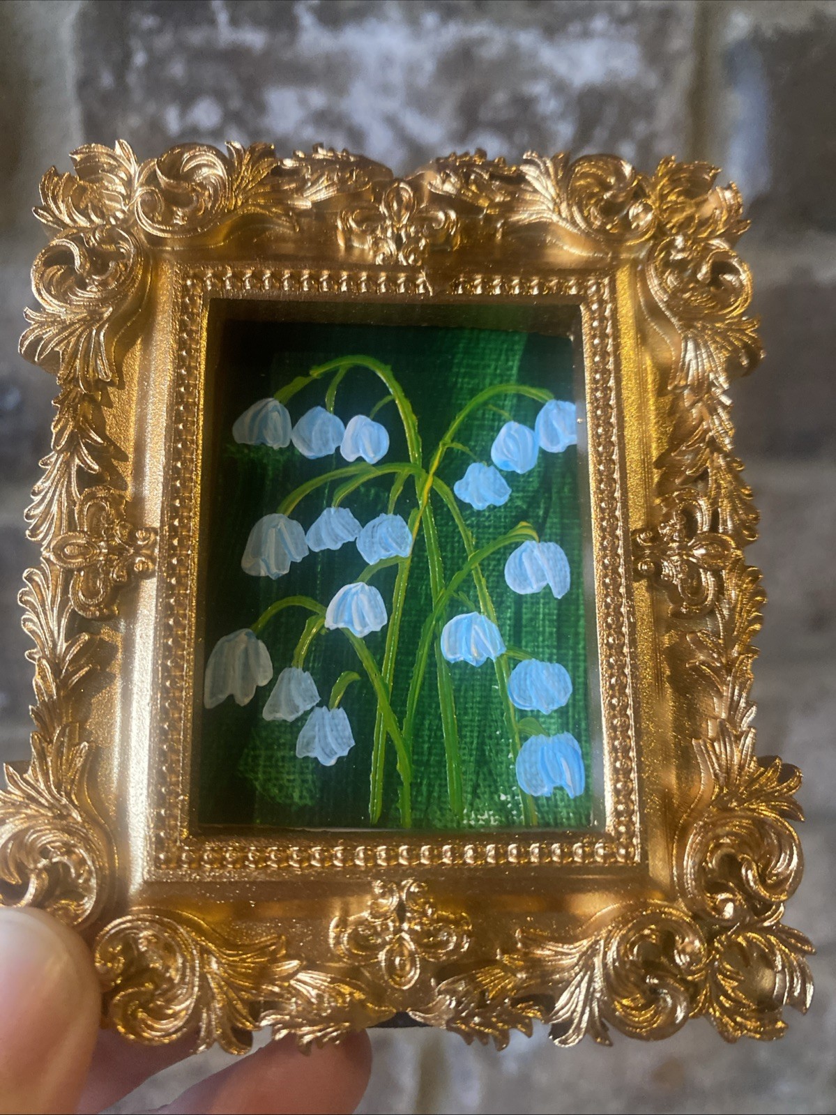 Lily Of The Valley,Original Painting On Paper,3/3,5 framed,miniature,small,mini