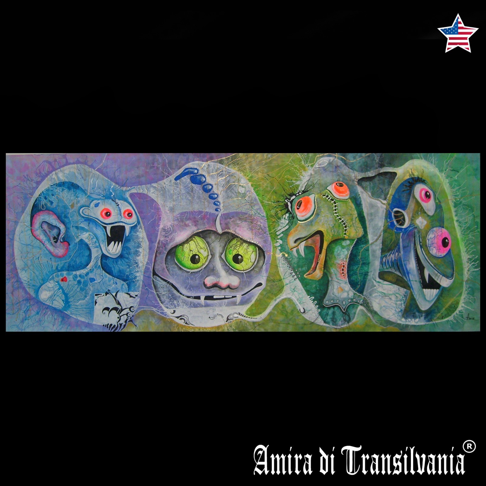 art painting contemporary original pop modern cartoon comix monster surreal aceo