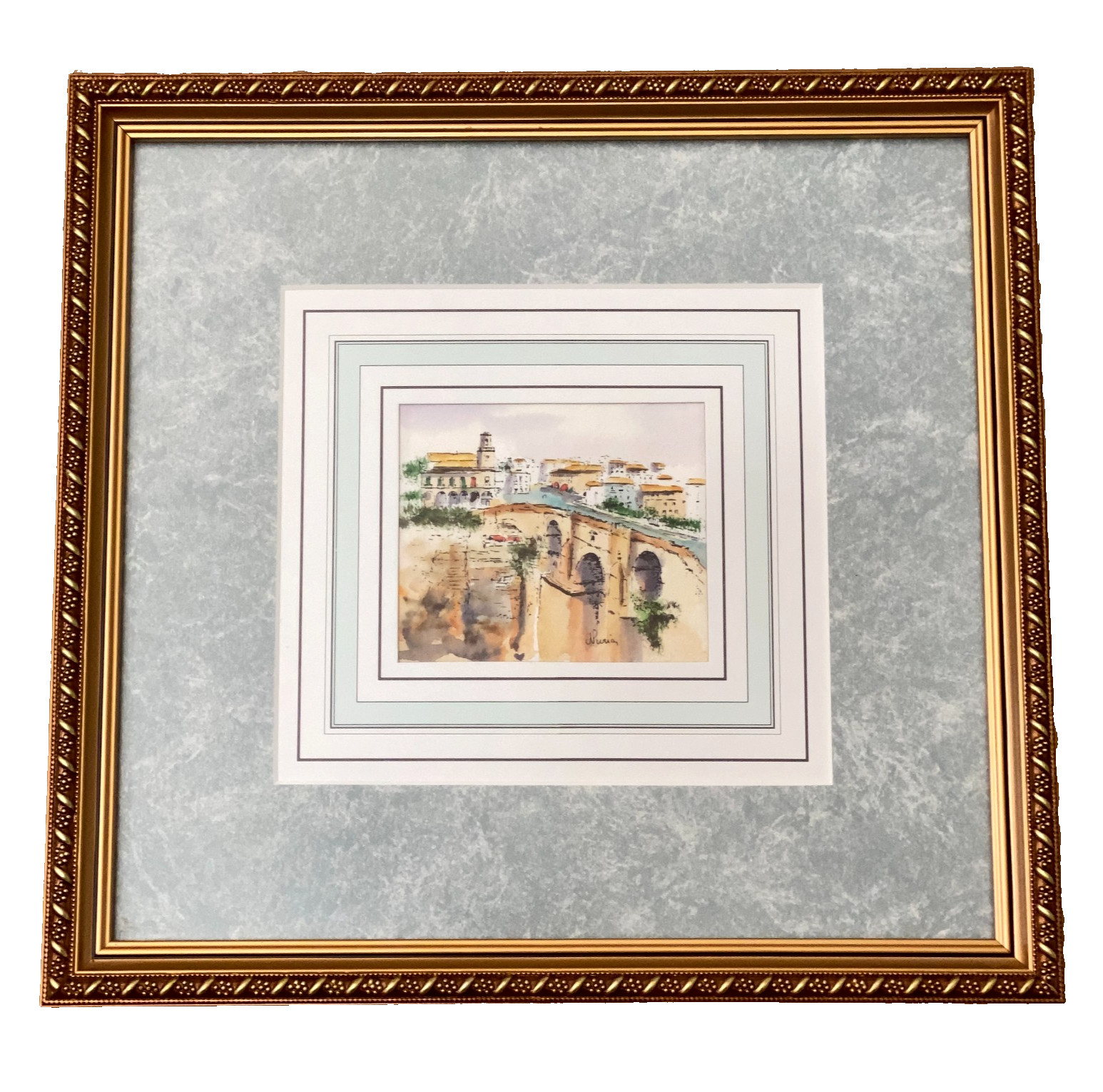 Original Watercolor Painting by Nuria of Puente Nuevo (New Bridge) Spain 11 x 11