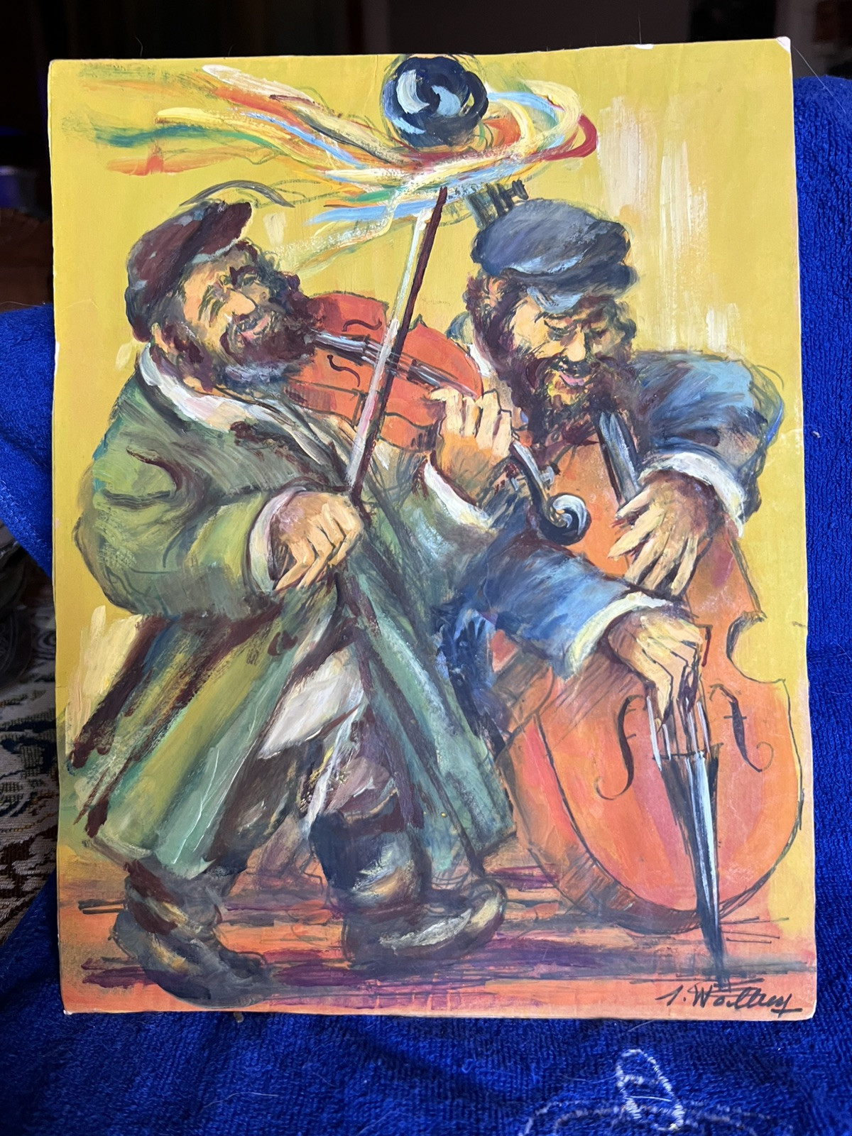 ORIGINAL GOUACHE PAINTING JEWISH KLEZMER BAND SIGNED JACOB WOLBERG